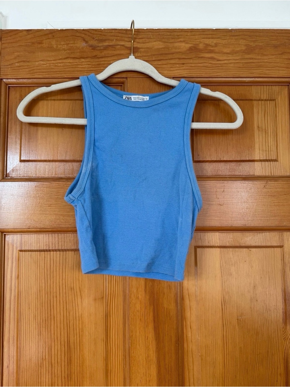 Zara Light Blue Ribbed Cropped Tank